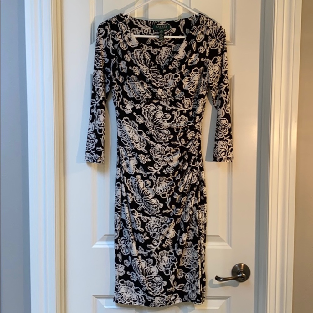 LAUREN Ralph Lauren black/white Floral Dress sz 2
